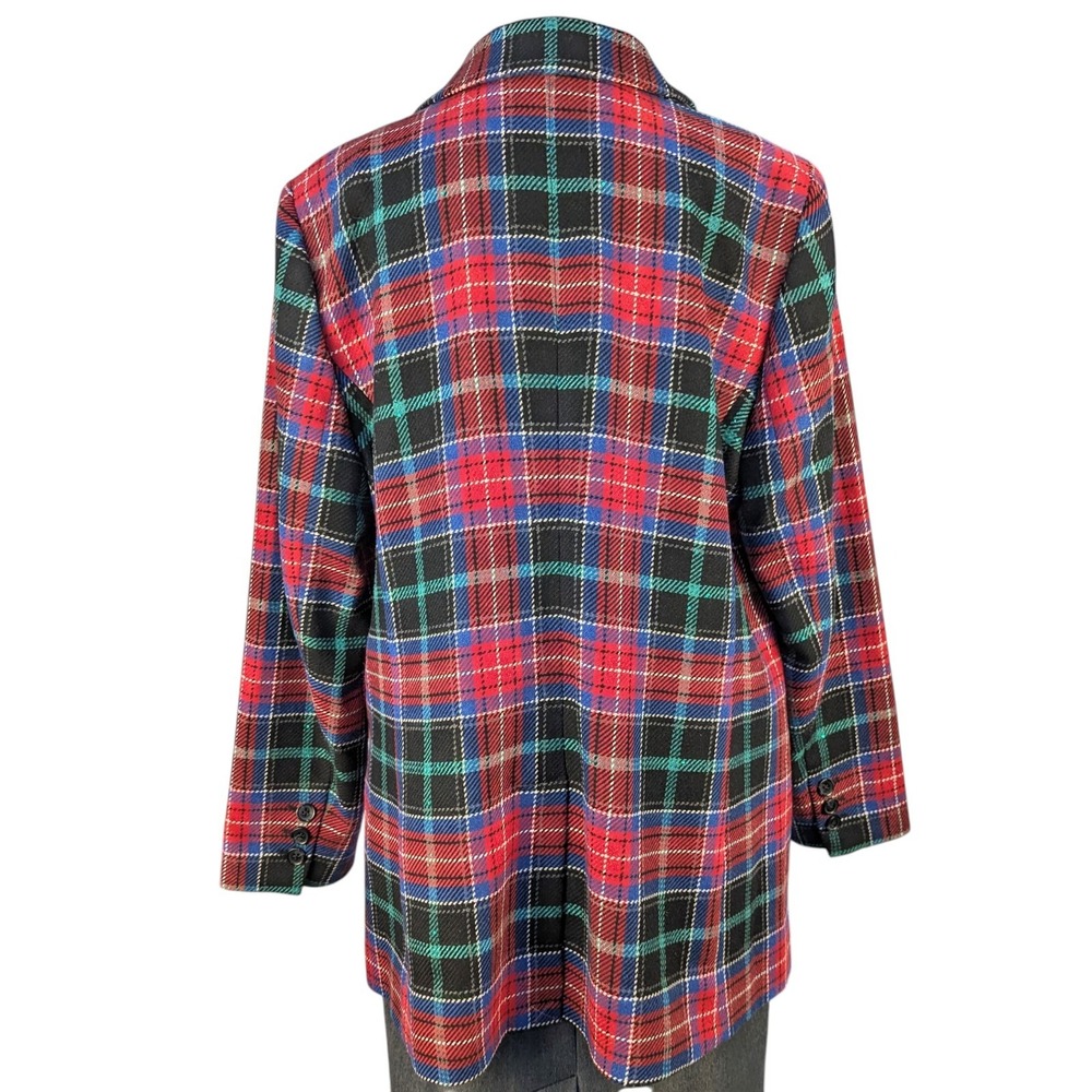 Talbots Open Front Blazer Log Fire Plaid Sz 16 Tartan Wool Blend Academia Office - Picture 3 of 8